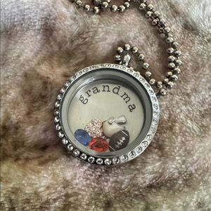 Origami Owl Pendant FOOTBALL GRANDMA floating locket necklace charms blue red